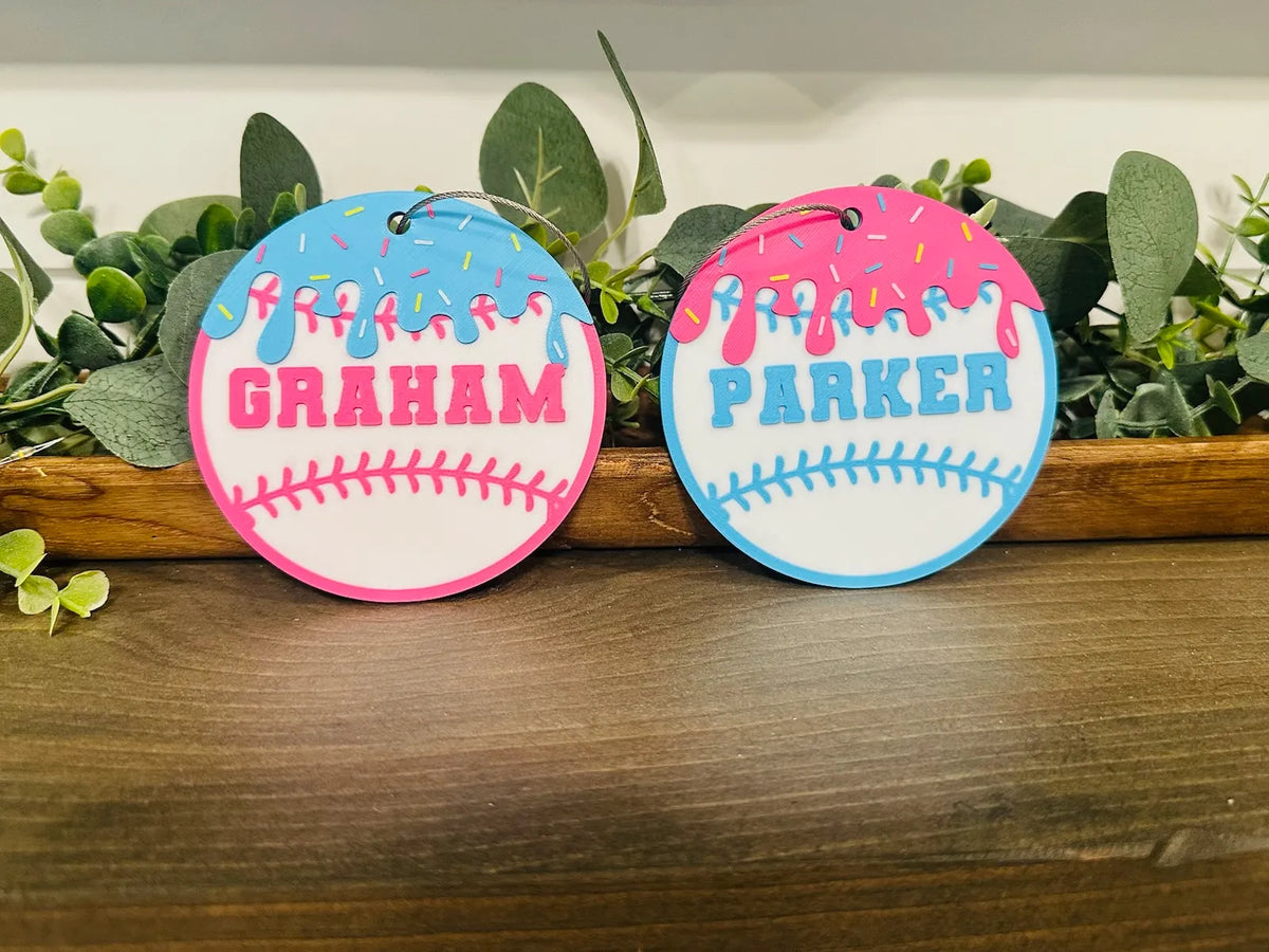 Porte-clés et étiquette de sac de baseball dégoulinant - Cadeau Print