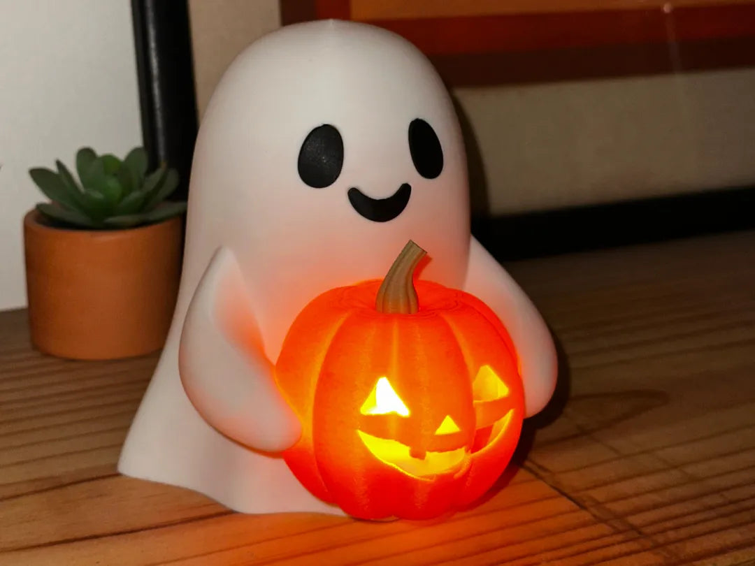 Fantôme mignon tenant une lumière Jack-o'-lantern - Fêtes Print