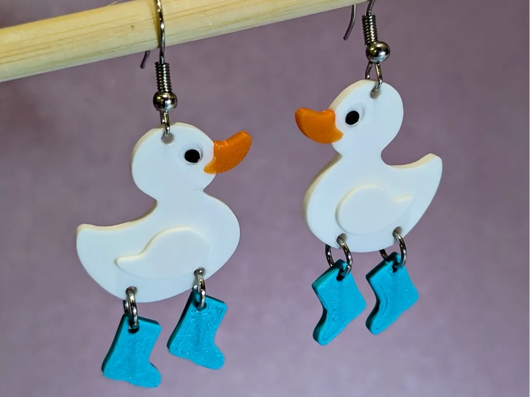 Boucles d'oreilles canard avec bottes pendantes - Bijoux Print
