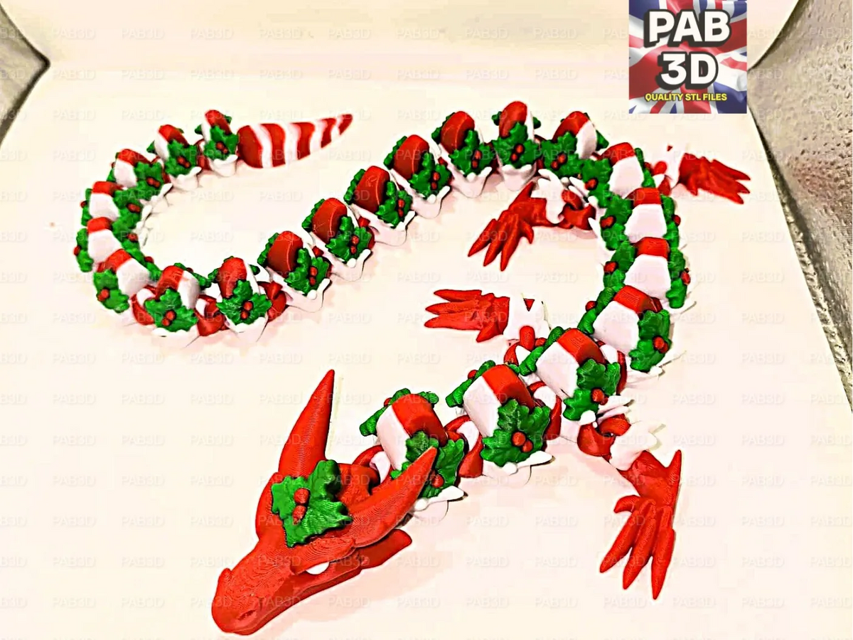 Dragon de Noël articulé en houx - flexi - Figurine Print