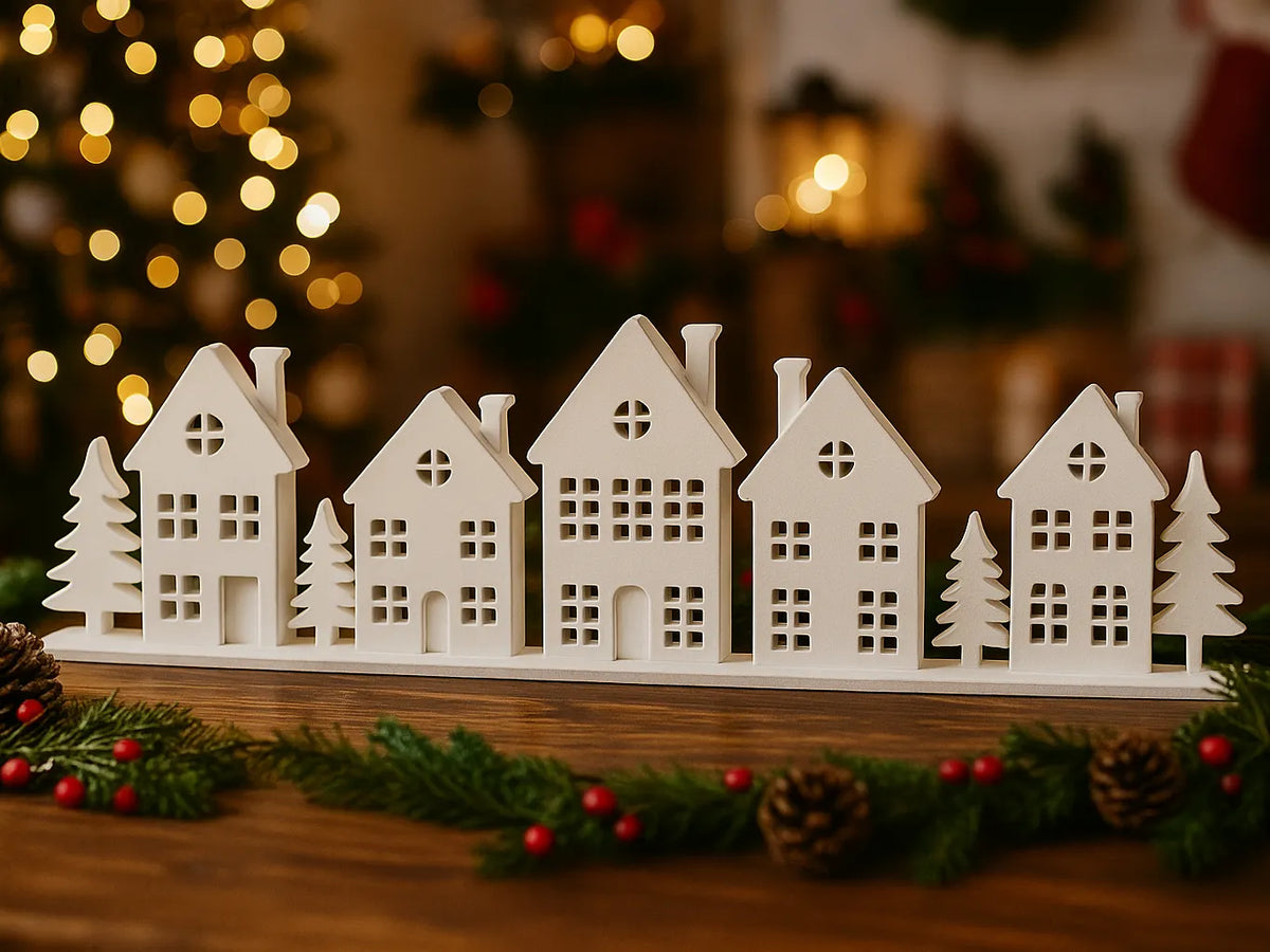 Maisons Décoratives de Noël avec Sapins - Fêtes Print