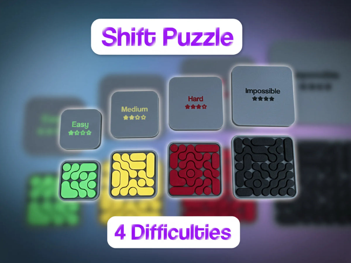 Shift-Puzzle – 4 Difficultés avec indice à l'intérieur du couvercle - Jeux Print