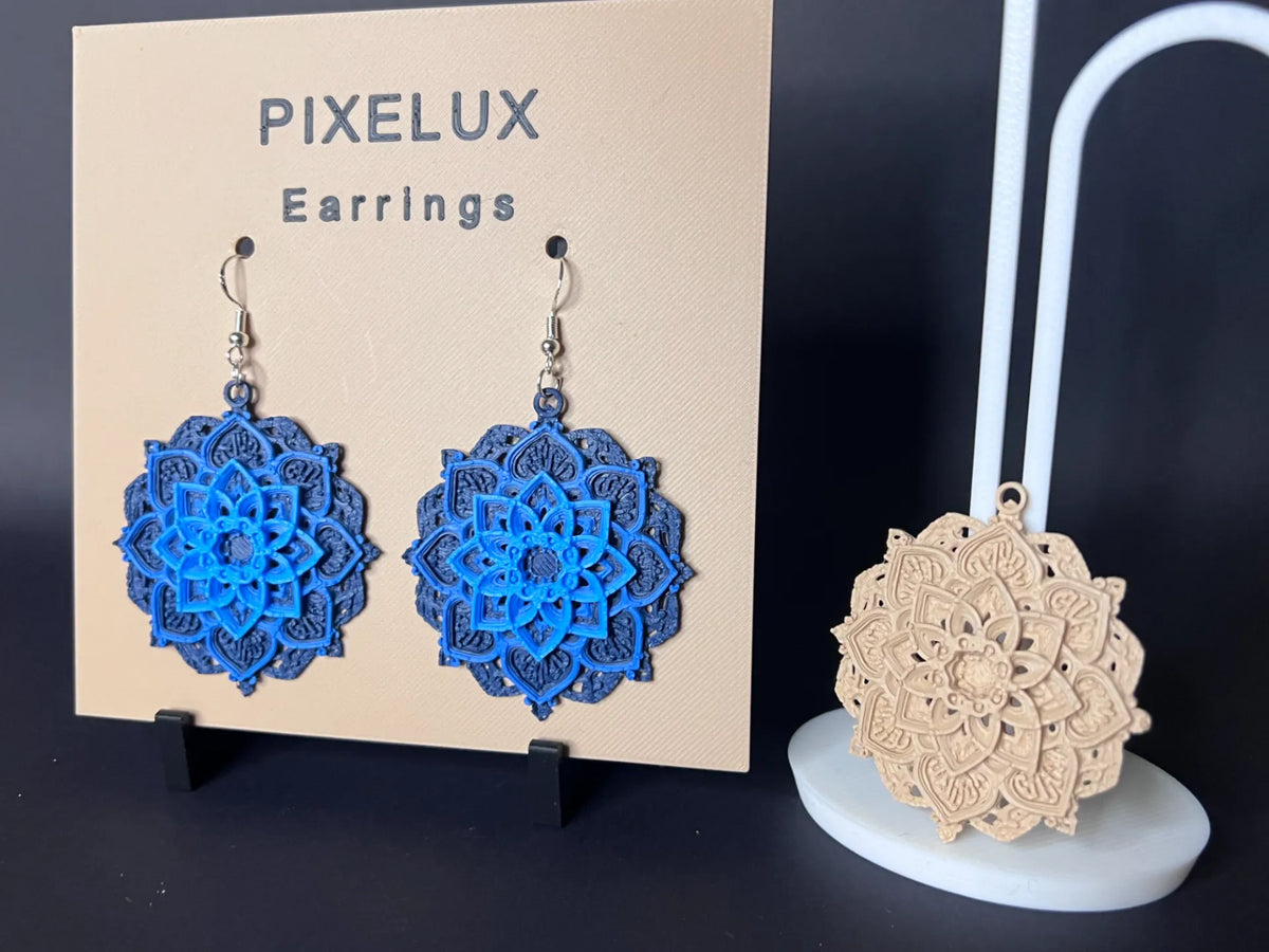 Pendentif Mandale Fleur Bleue - Boucle d'oreille/Ornement - Bijoux Print