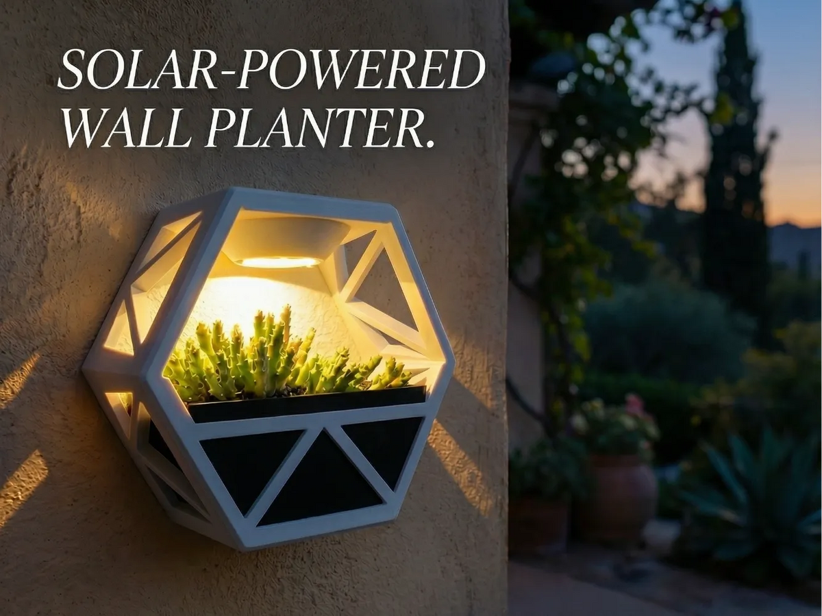 Jardinière murale hexagonale avec lampe solaire - Lumière Print