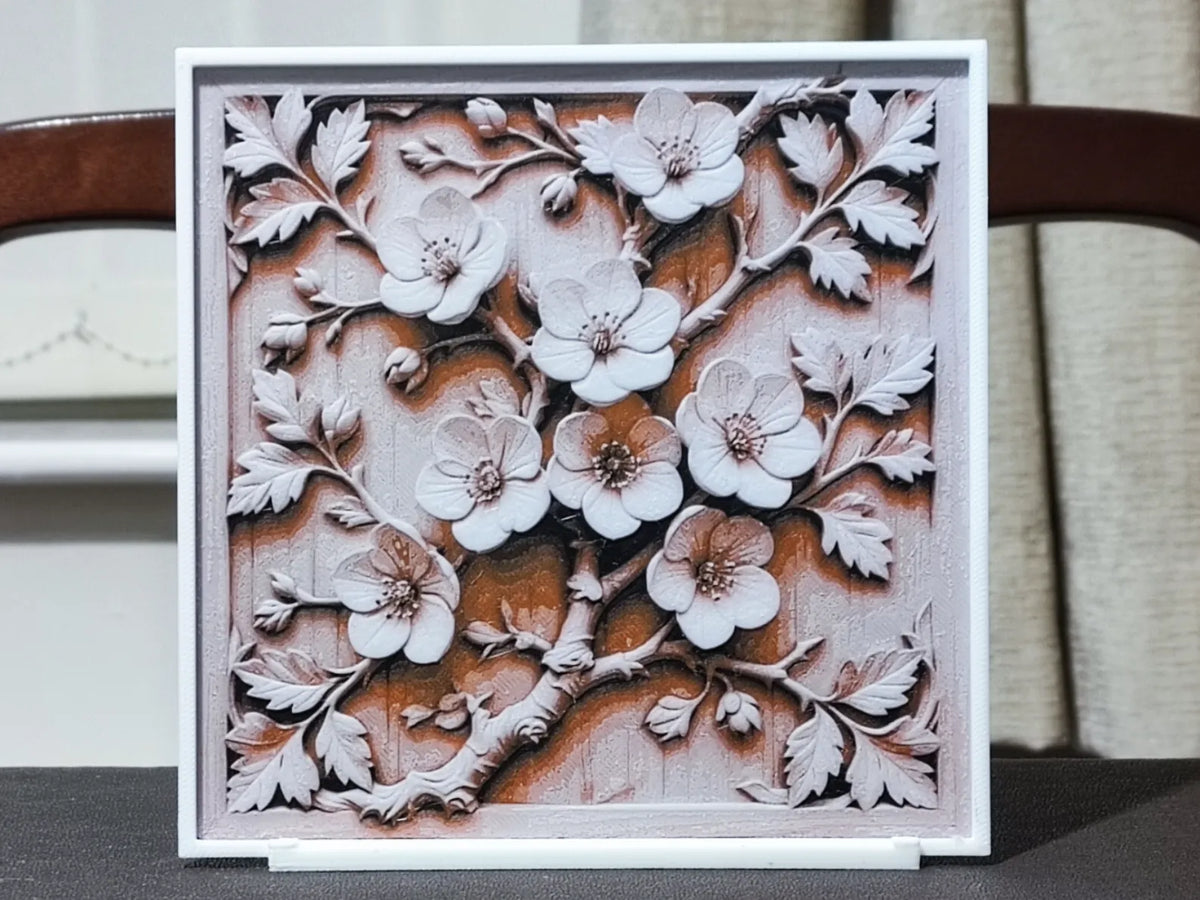 Fleur de cerisier sculptée - HueForge 3 Couleurs - Art Print