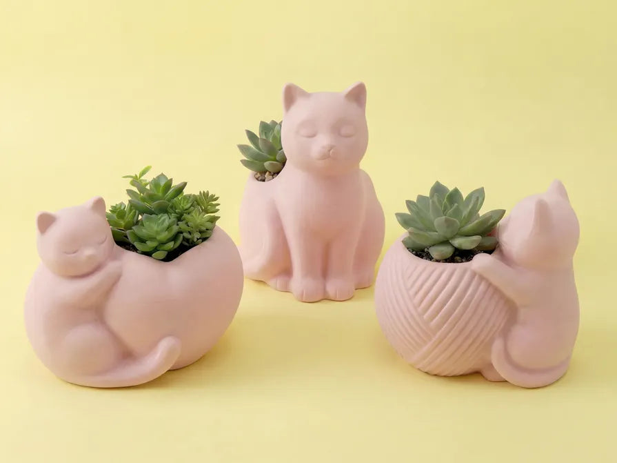 Ensemble de figurines de chats – 3 pots de fleurs décoratifs en forme de chat - Figurine Print