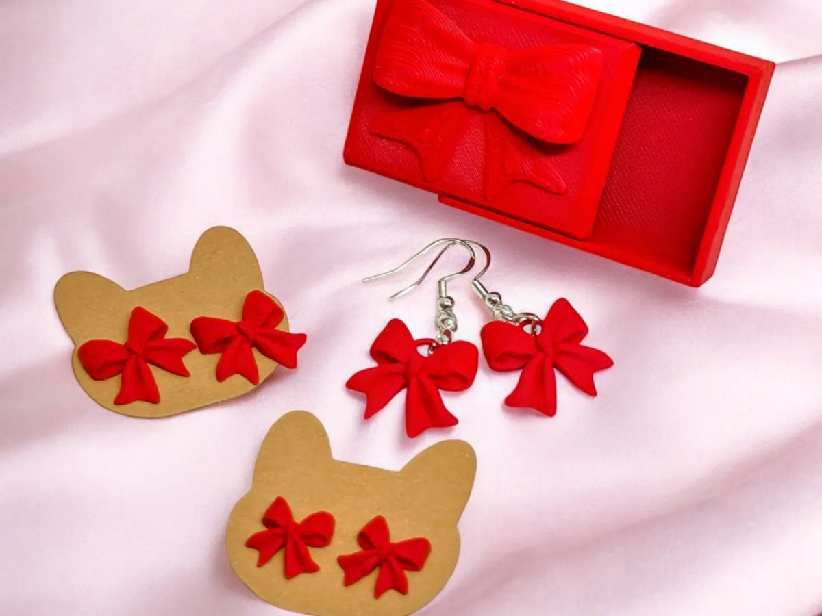 Boucles d'oreilles nœud avec boîte cadeau Saint-Valentin - Bijoux Print