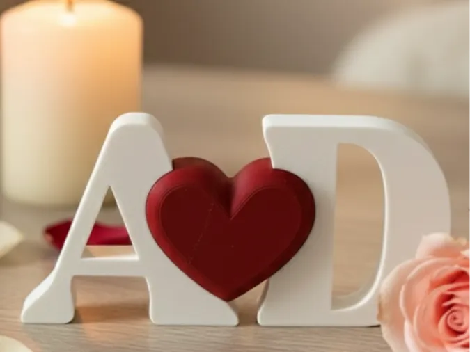 Lettres décoratives entrelacées romantiques avec cœur - Art Print