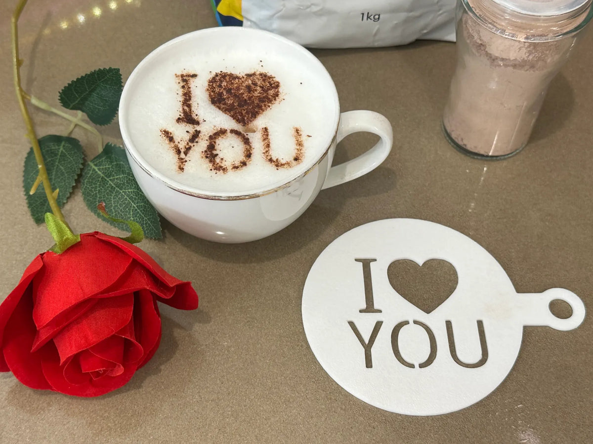 Je t'aime - Pochoir à café Cœur Art du Cappuccino - Fêtes Print