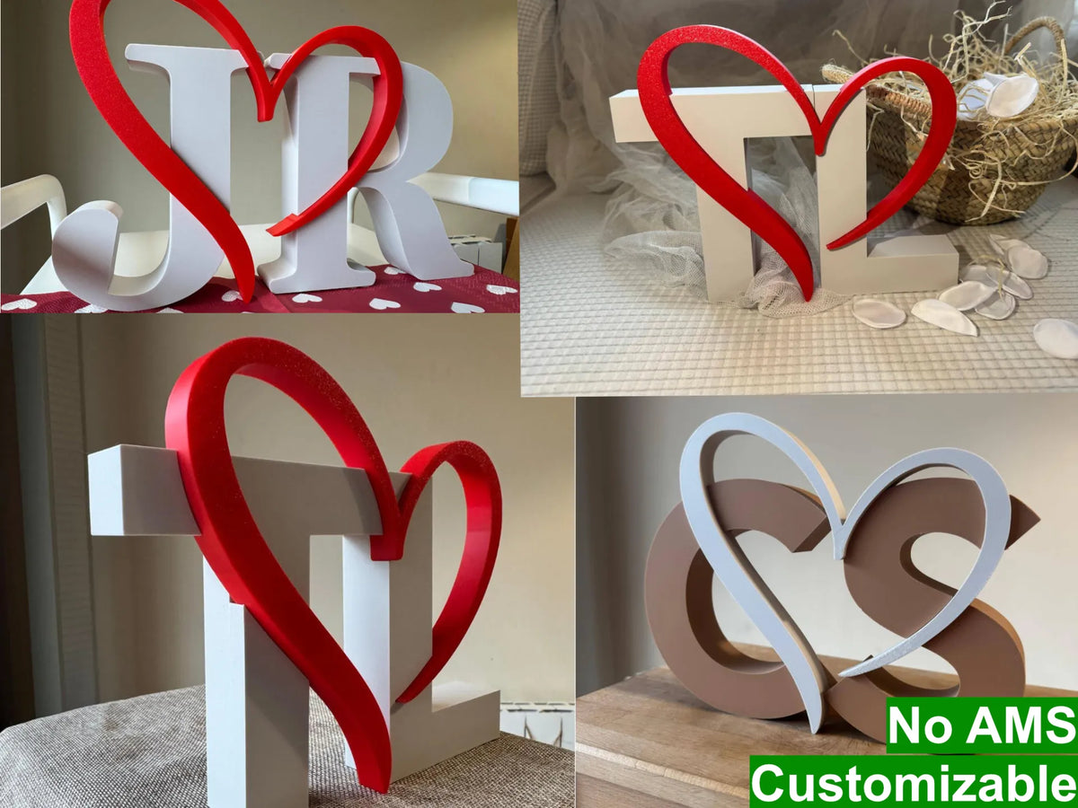 Initiales Paramétriques avec Cœur – Décor 3D Romantique - Fêtes Print