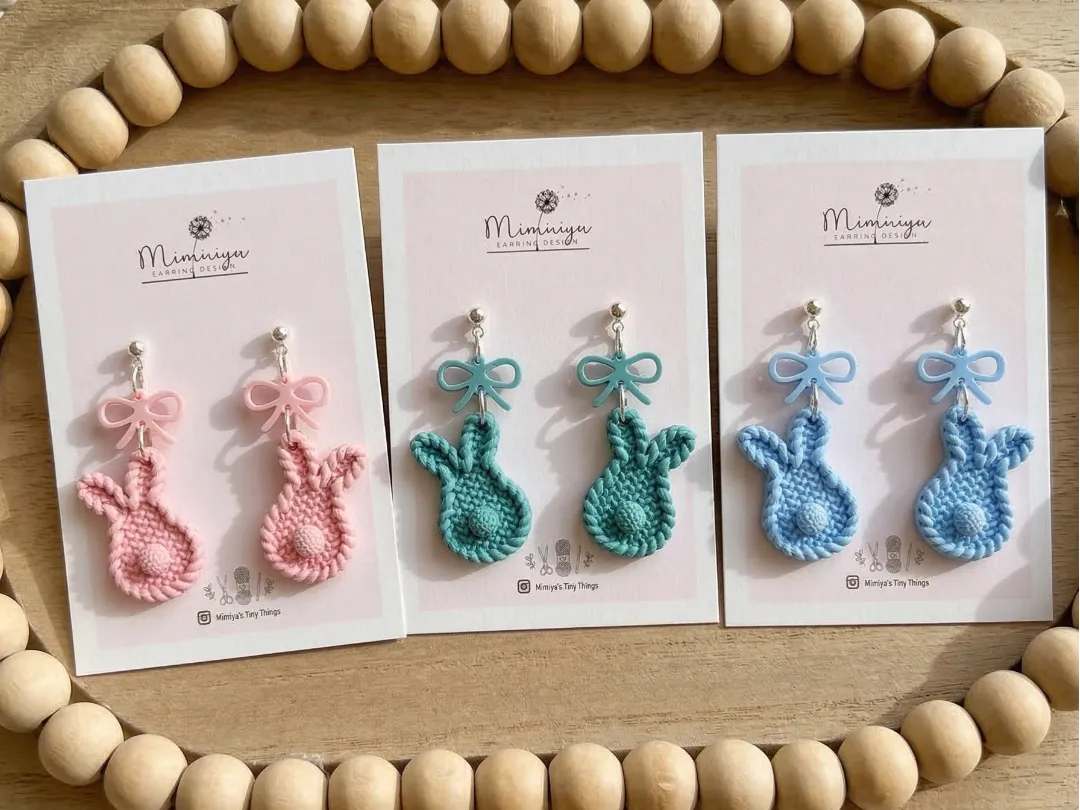 Boucles d'oreilles lapin en tricot - Fêtes Print