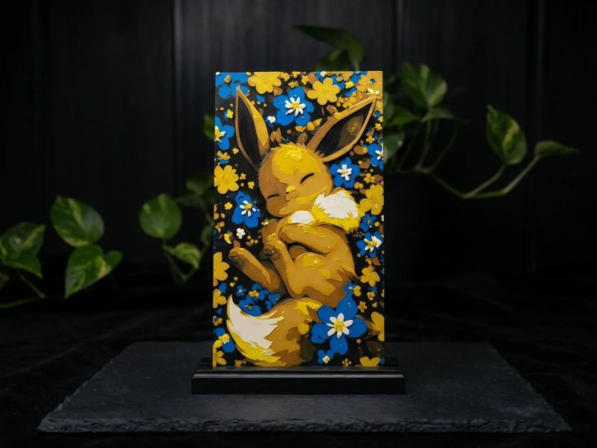 Eevee dormant avec des fleurs - HueForge Pokemon - Art Print