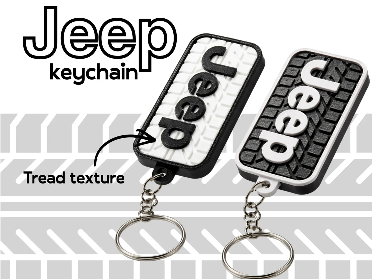 Étiquette de porte-clés Jeep imprimée en 3D, texture de pneu tout-terrain - Auto Print