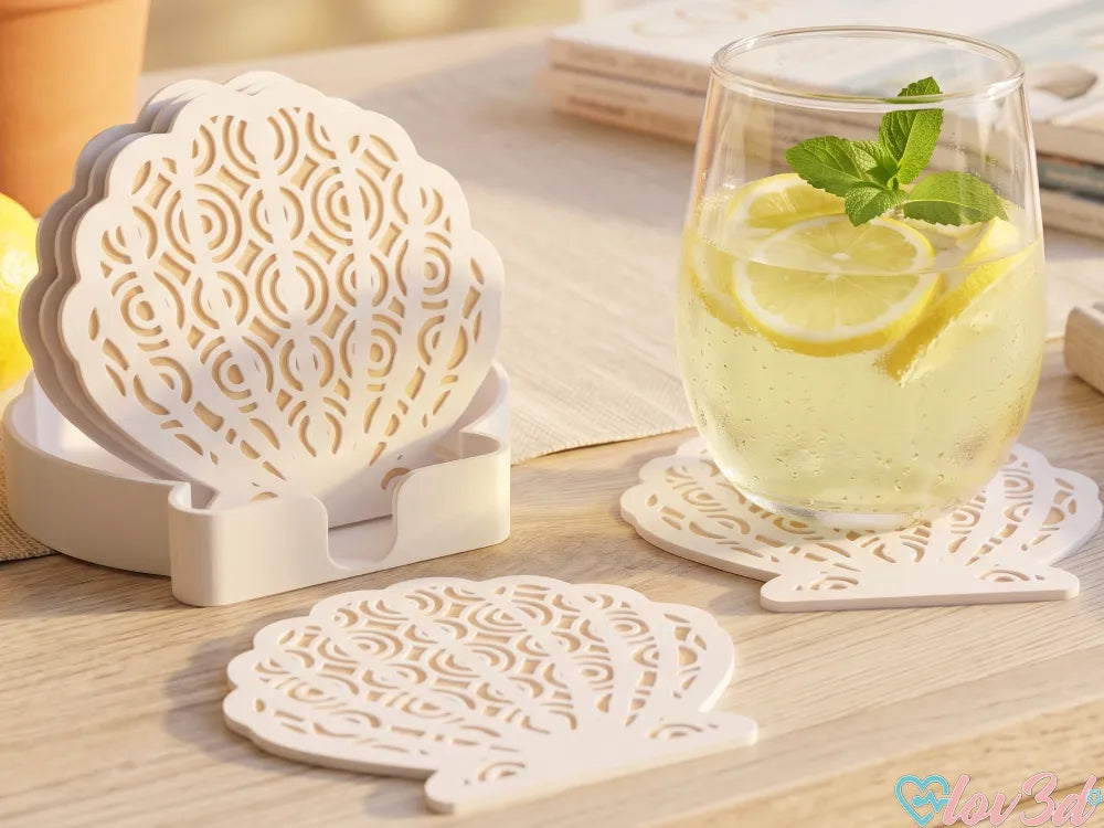Ensemble de sous-verres coquillages élégants et support - Cuisine Print