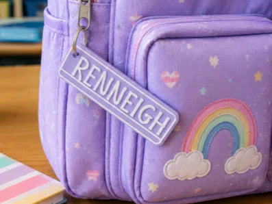 Porte-clés / Étiquette de sac d'école personnalisé(e) avec nom en relief - Cadeau Print