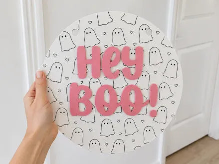 Hey Boo! Panneau fantôme mignon pour Halloween - Geek Print