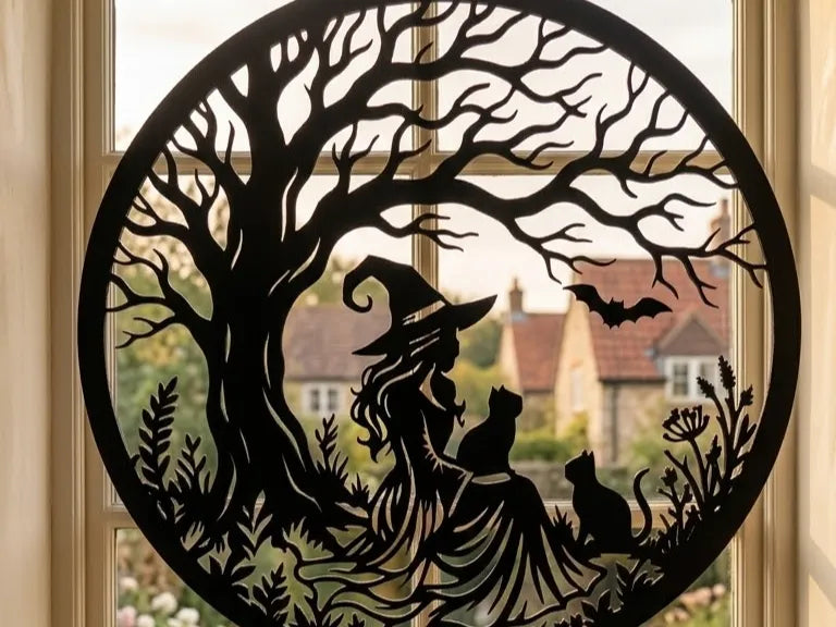 Art mural silhouette Sorcière mystique & Chats - Art Print