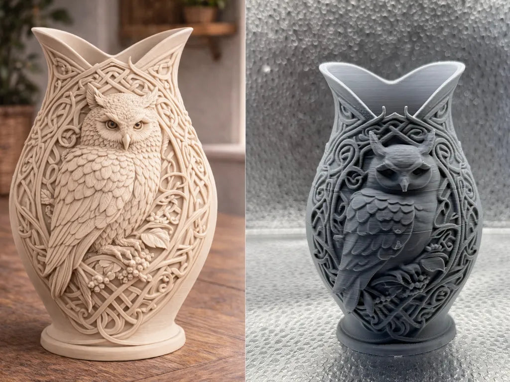 Vase hibou celtique floral détaillé, décoration d'intérieur nature - Maison Print