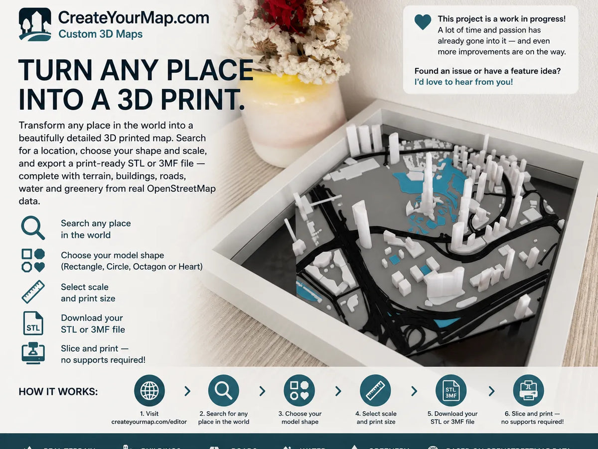 Carte 3D personnalisée - créez votre propre carte - Voyage Print