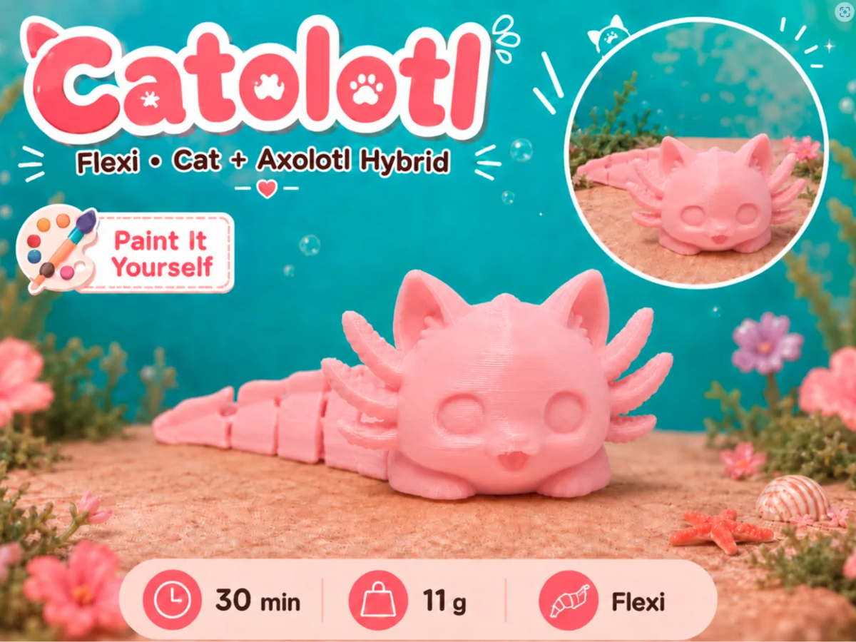 Catolotl Mignon Flexible Chat Axolotl Hybride Articulé - Figurine Print