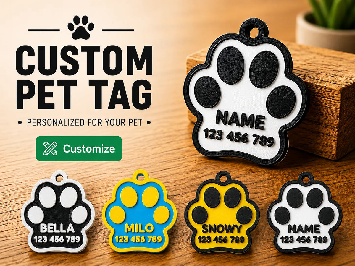 Plaque d'identification entièrement personnalisée pour animaux de compagnie avec numéro… - Pet Print