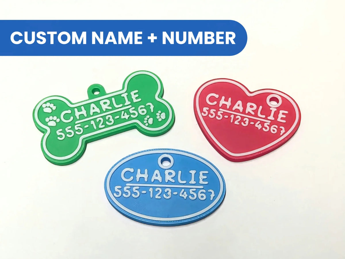 Plaque d'identification personnalisée pour animaux (Nom + Téléphone) 3 Formes - Pet Print