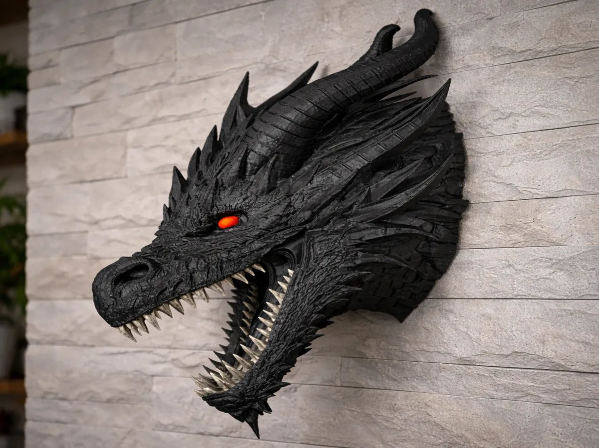 Sculpture Murale de Tête de Dragon - Art Print