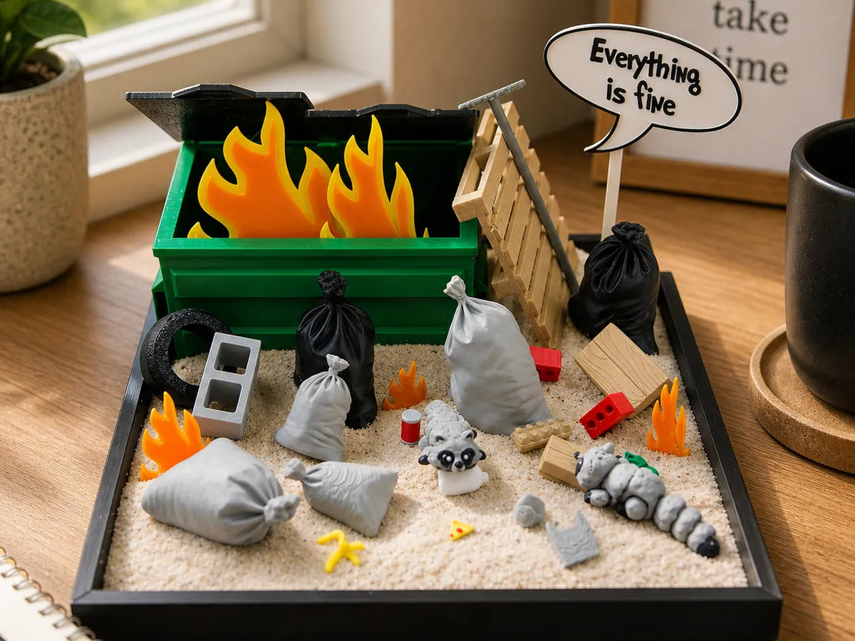 Diorama du Chaos de Bureau – Incendie de Poubelle - Maquette Print