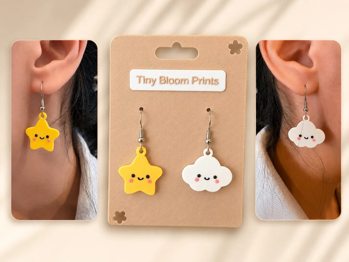 Boucles d'oreilles nuage et étoile dépareillées - Bijoux Print