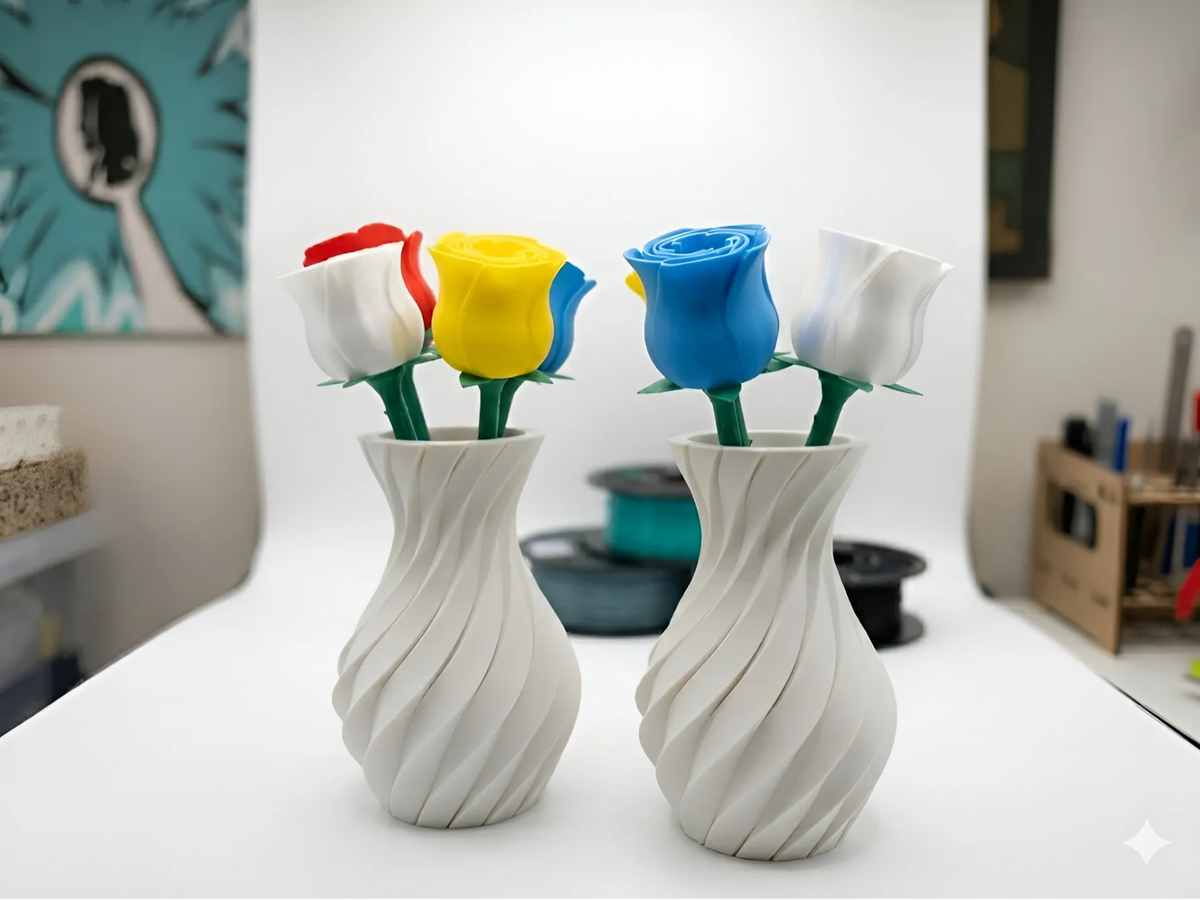 Vase avec roses et tiges - Bouquet de fleurs - Maison Print