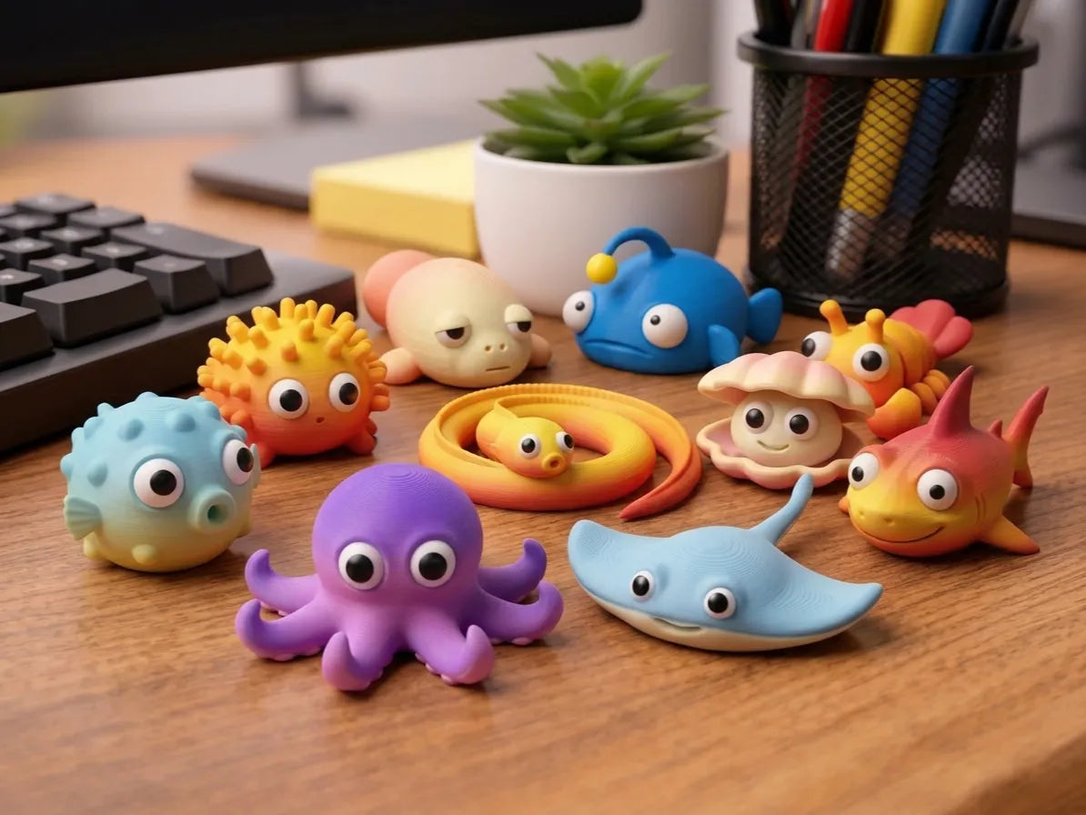 Jouets de bureau super mignons en forme d'animaux marins – 15 Modèles - Figurine Print