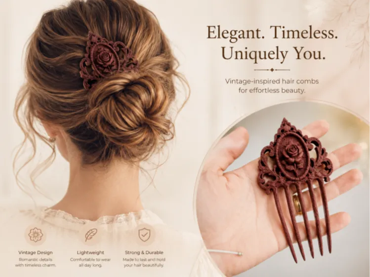 Peigne à cheveux rose victorien – Accessoire élégant - Cosplay Print