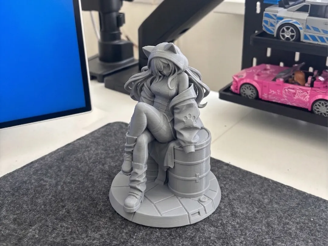 Neko Hoodie Girl – Statue Mignonne d'Anime à Oreilles de Chat - Cosplay Print