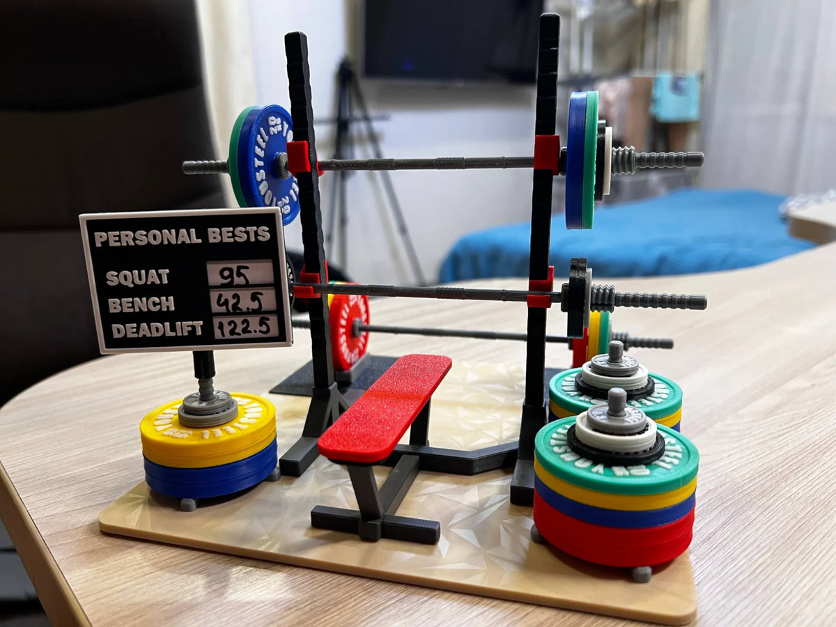Mini Power Rack avec barre, poids et panneau PR - Sport Print