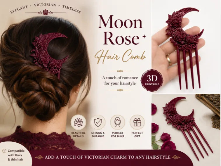 Peigne à Cheveux Victorien Rose Lunaire - Cosplay Print