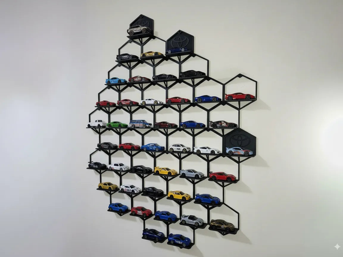 1:64 Mur d'exposition modulaire hexagonal pour voitures moulées sous pression 13 g - Auto Print