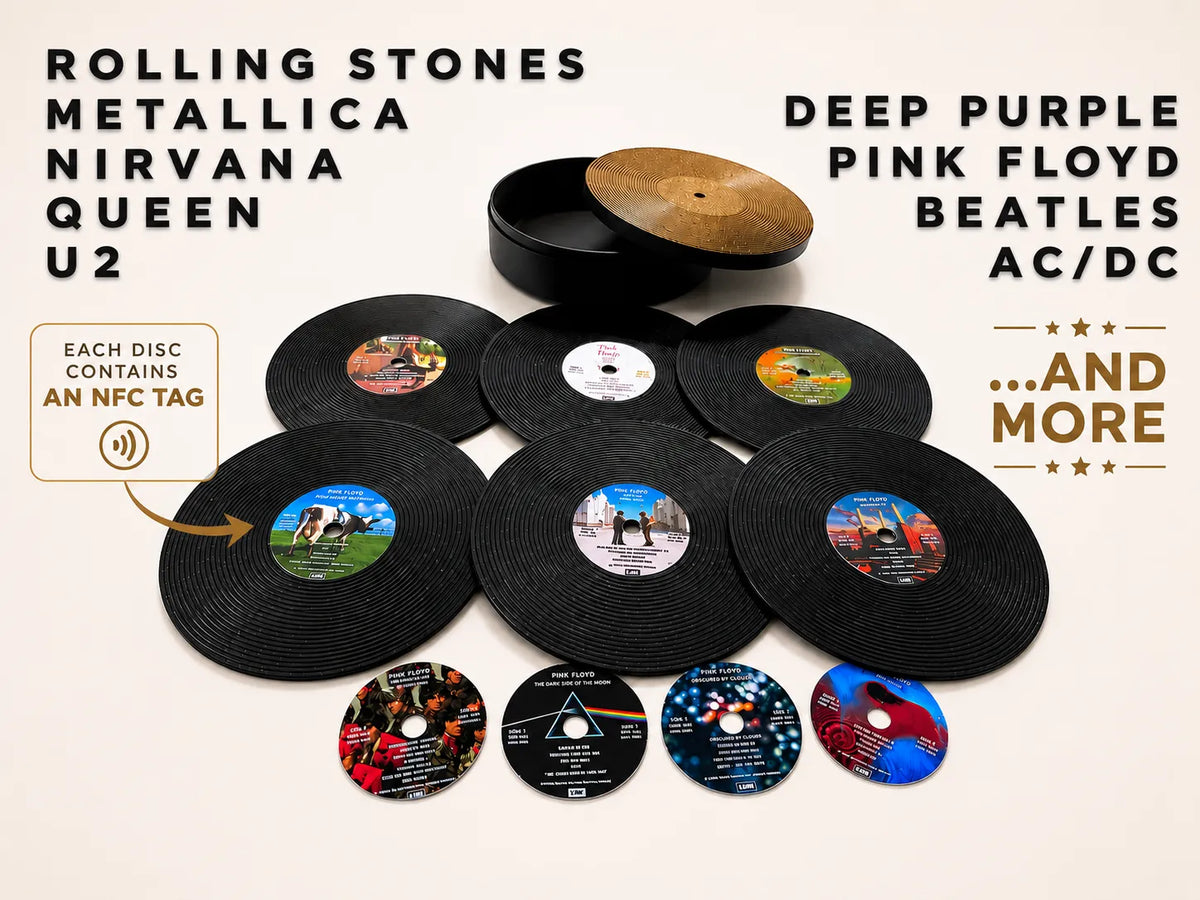 Collection de sous-verres vinyles & boîte de rangement - Music Print