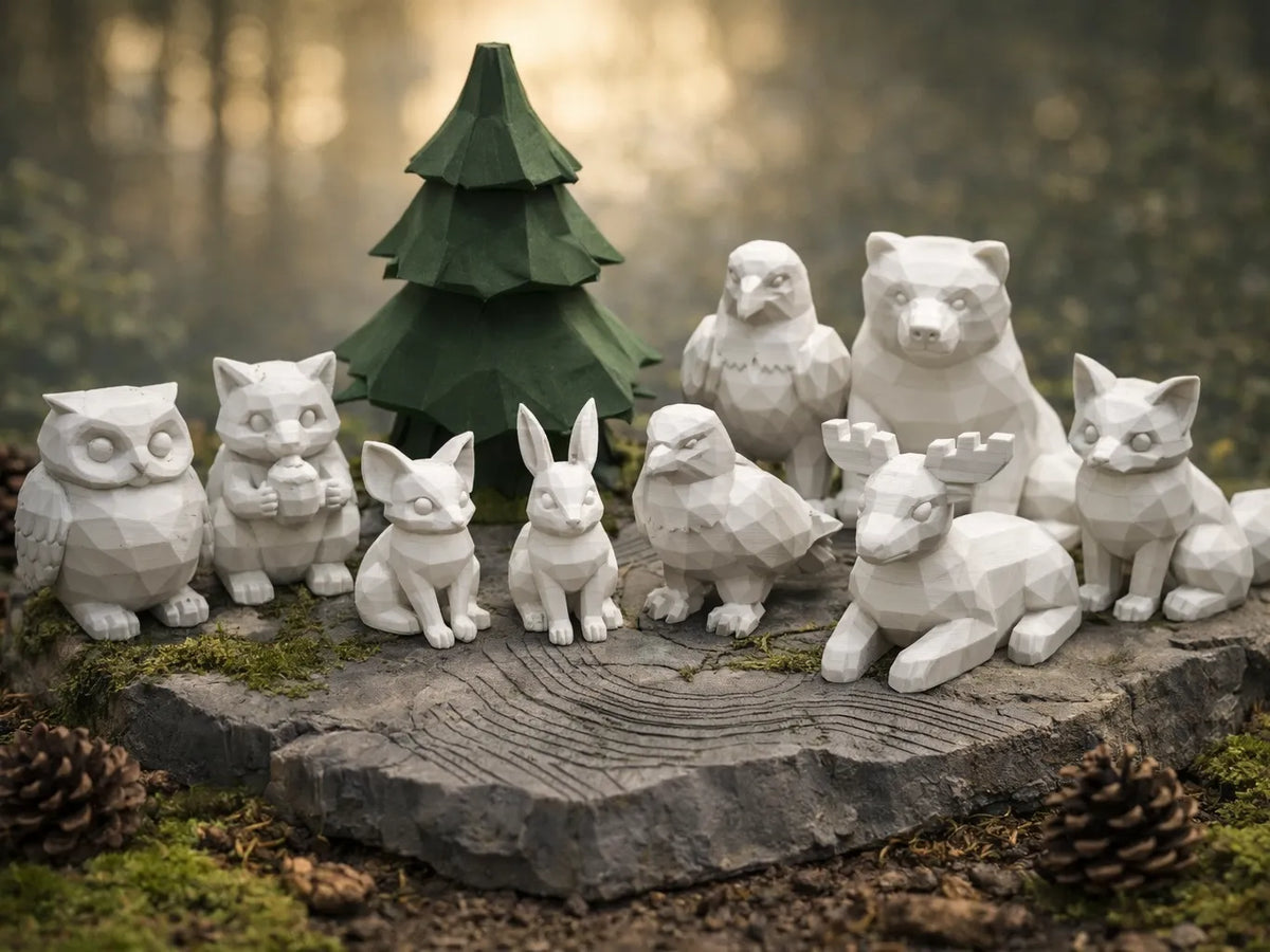 Ensemble d'animaux de la forêt mignons à faible polygones - Art Print