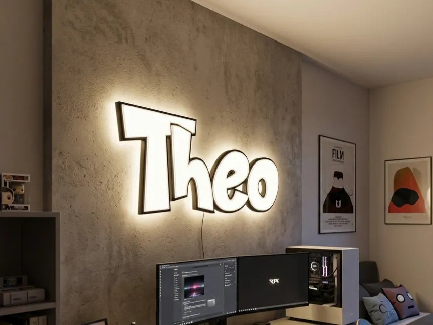 Enseigne LED Nom 3D - Boîte lumineuse personnalisée - Theo - Lumière Print