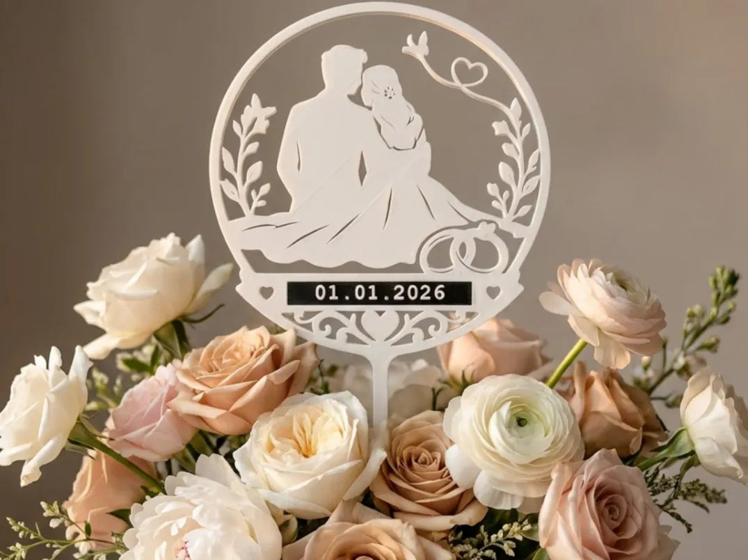 Topper de bouquet de mariage personnalisé Noms personnalisés - Fêtes Print