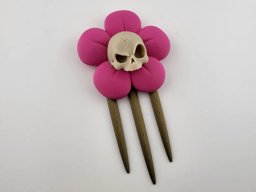 Pic à Cheveux Crâne Effrayant Gothique Sorcière Fleur - Bijoux Print