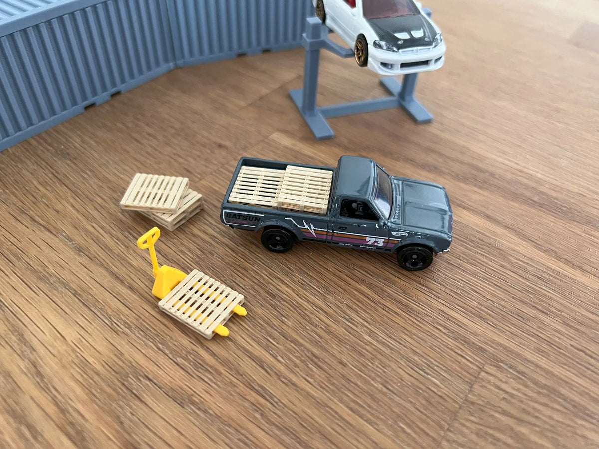 Palette américaine + transpalette diorama garage à l'échelle 1/64 - Auto Print