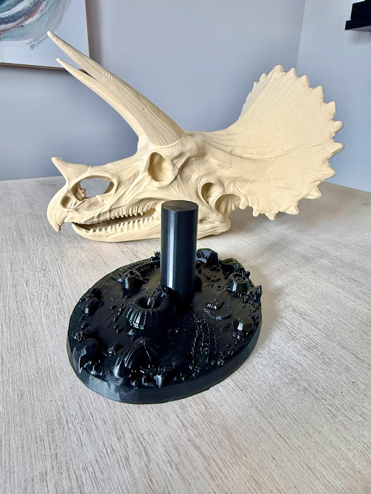 Crâne de tricératops avec support d'exposition de fossile - Maquette Print