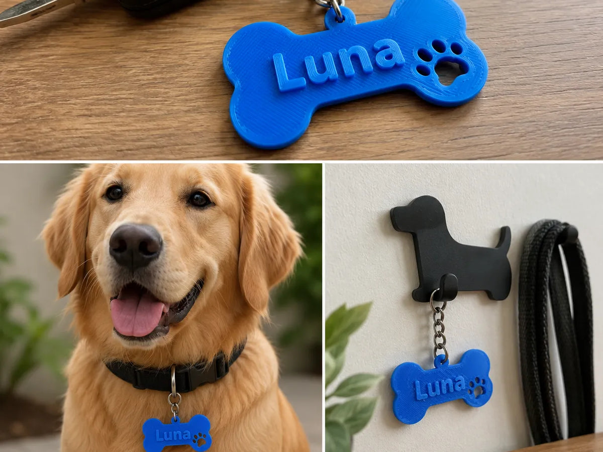 Plaque d'identité personnalisée pour animal en forme d'os - Pet Print