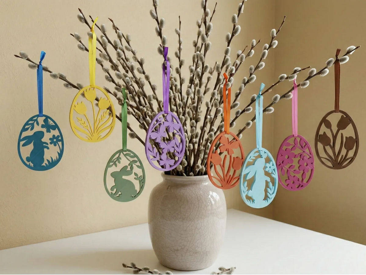 Décoration d'œufs de printemps : Sous-verre, à suspendre, et Piquet de plante - Fêtes Print