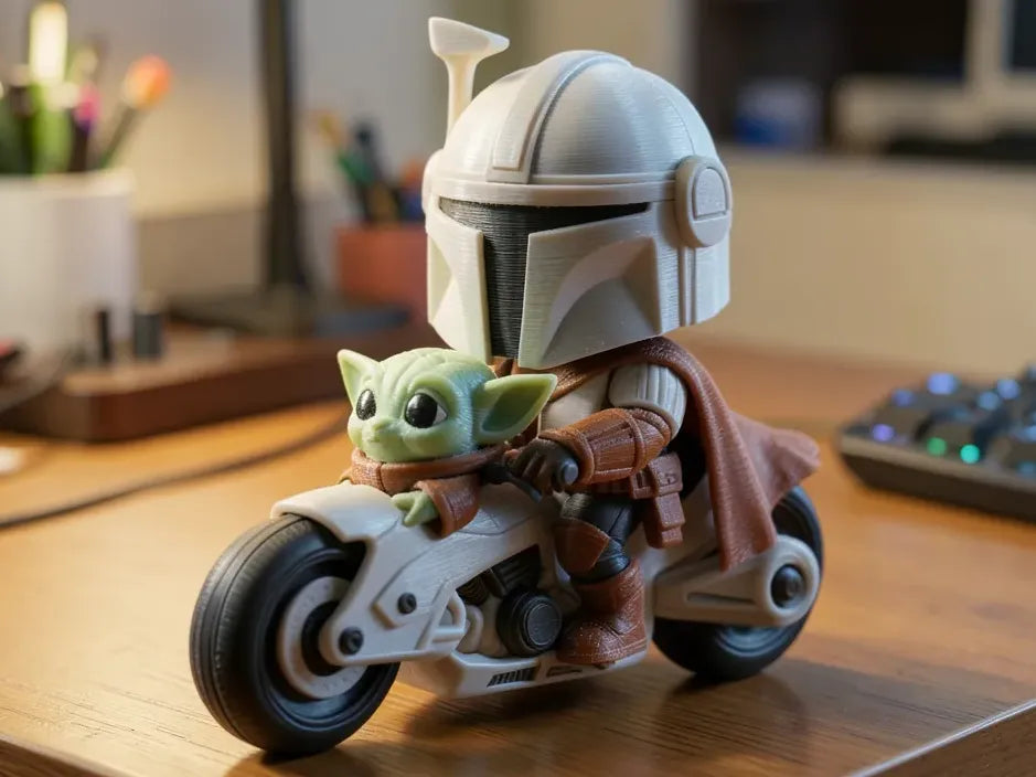 The Mandalorian et Grogu sur une moto du futur - Geek Print
