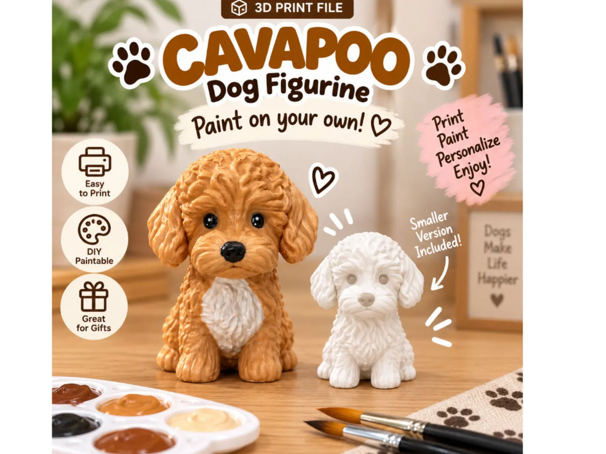 Figurine de chien style Cavapoo Caniche Maltipoo à peindre - Figurine Print