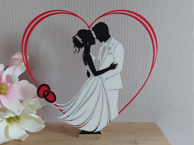 Lampe Silhouette de Mariage – Cœur & Décor de Couple - Fêtes Print