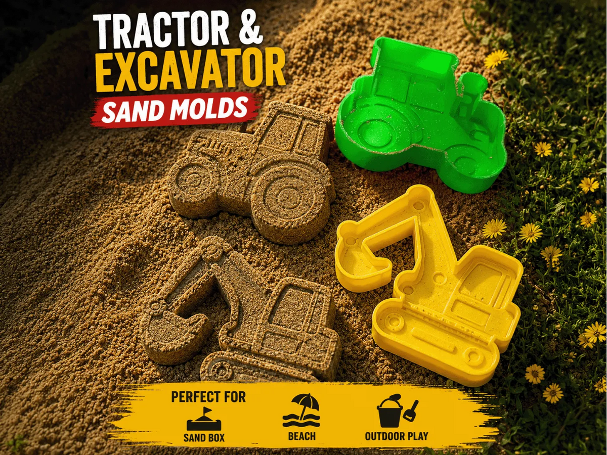 Ensemble de moules à sable pour enfants – Tracteur et pelleteuse - Outdoor Print
