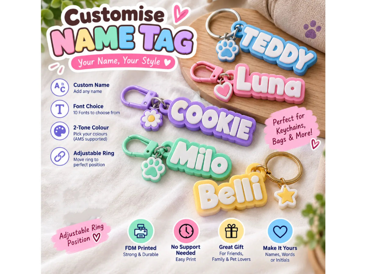 Porte-clés personnalisable paramétrique avec nom plaque pour animal de compagnie - Bébé Print